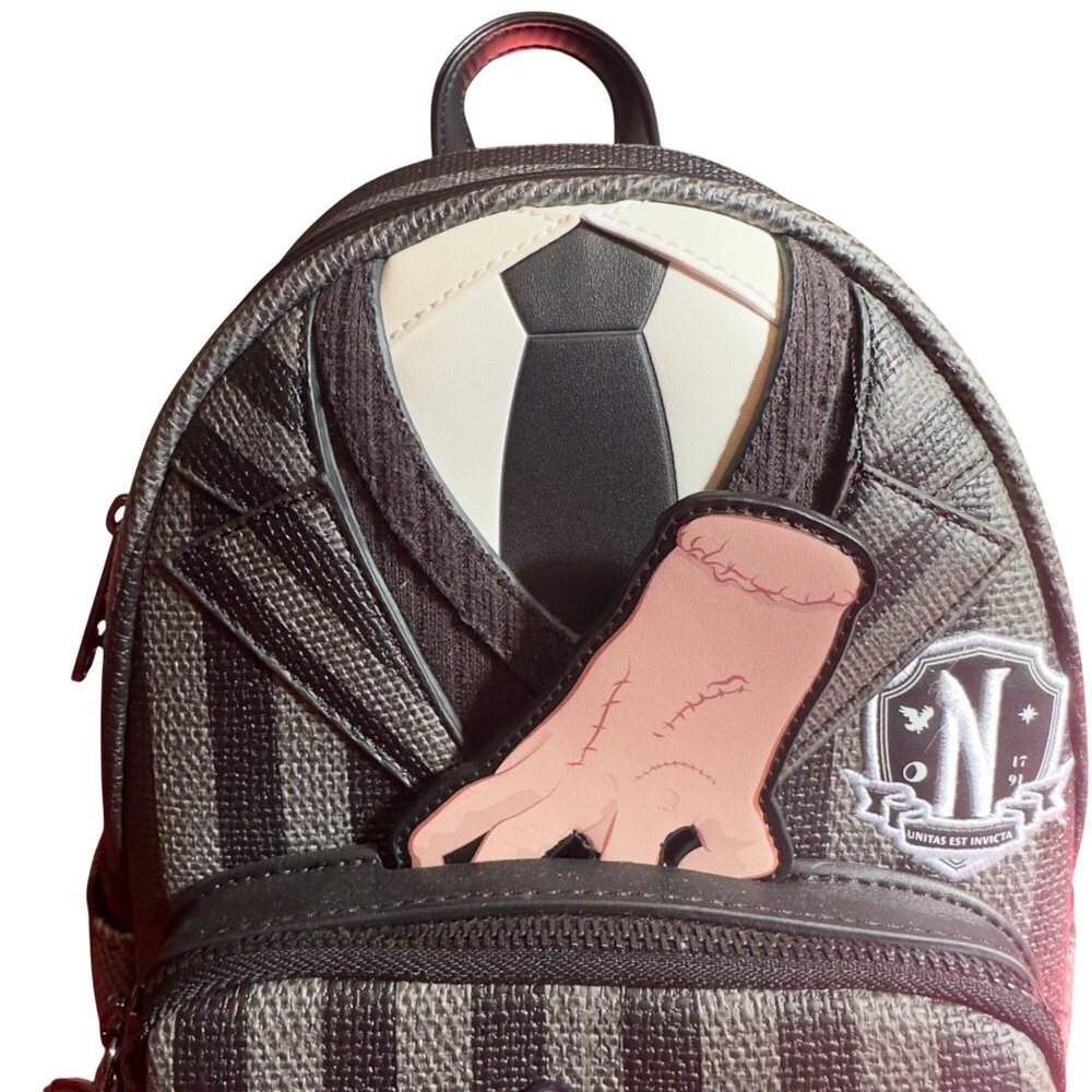 Wednesday Addams Loungefly Mini Backpack Nevermore Academy Striped Suit Design - Picture 3 of 7